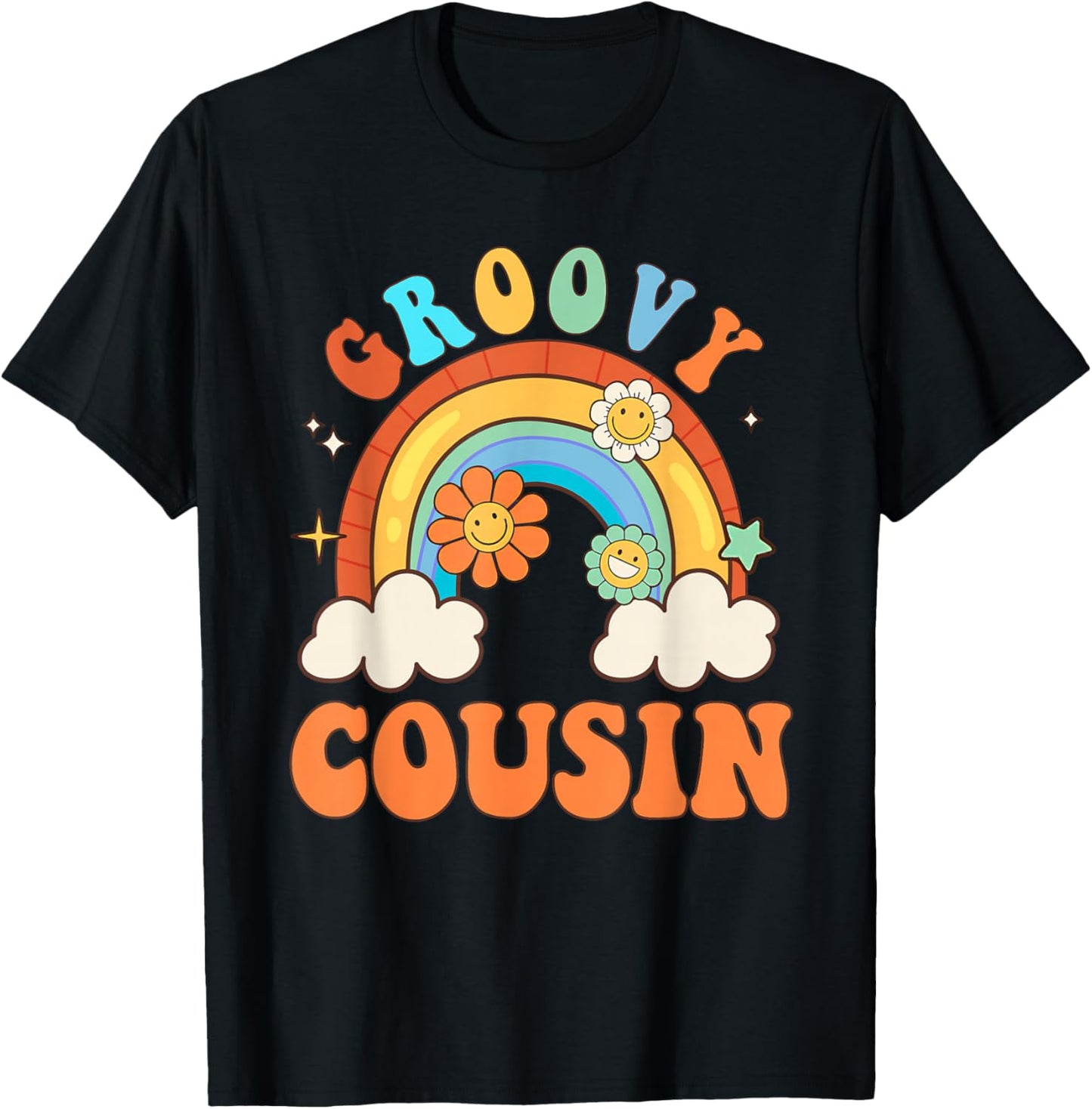 Groovy Cousin Retro Flower Rainbow Matching Family T-Shirt - T-Shirt | Black