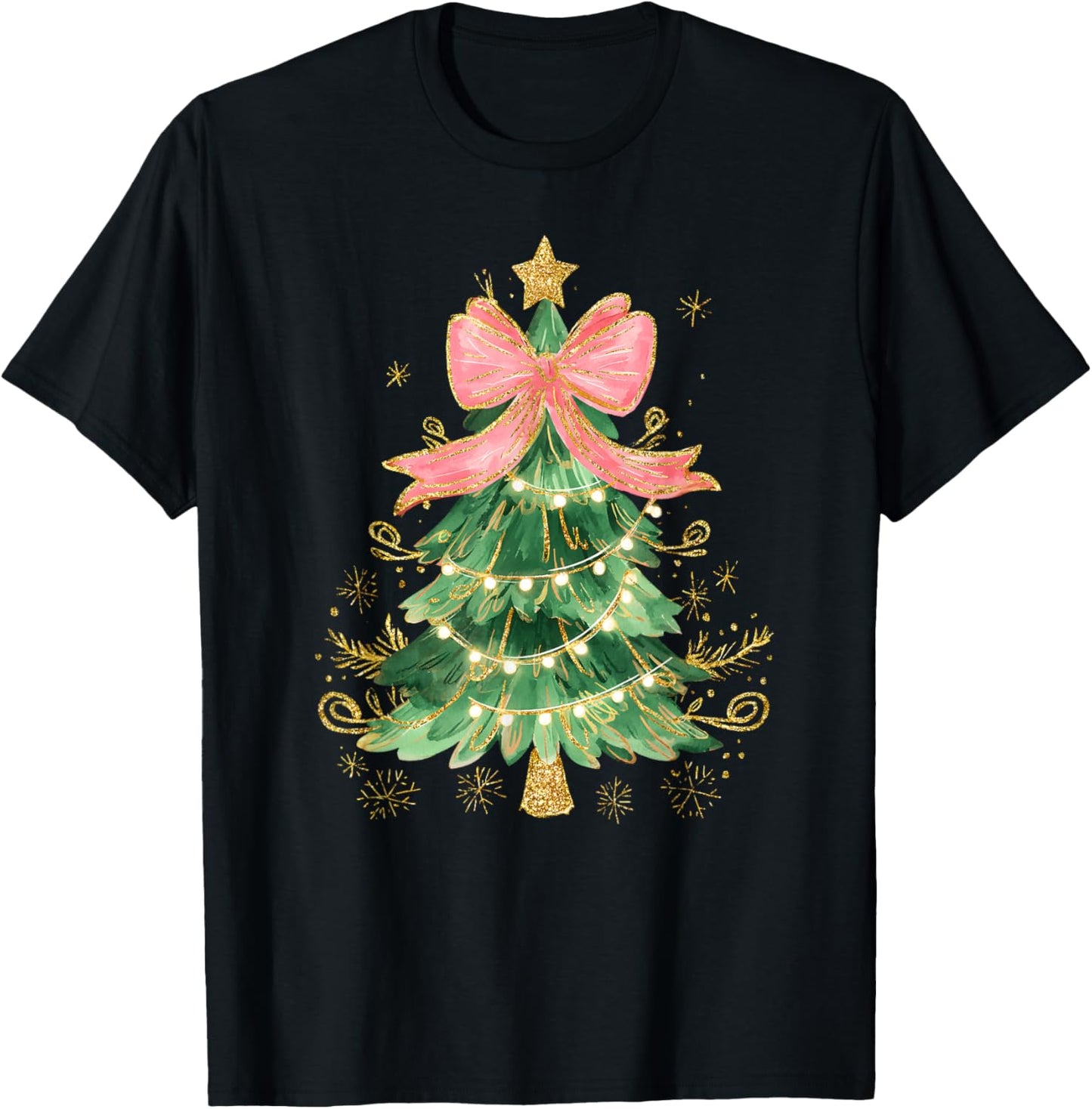 Coquette Bow Christmas Tree Xmas Holiday Girl Women Kid T-Shirt - T-Shirt | Black