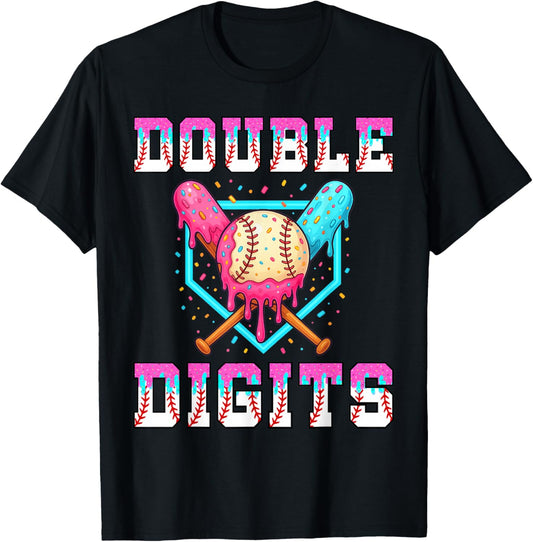 10th Birthday Shirt Boys Baseball Drip Theme Double Digits T-Shirt - T-Shirt | Black