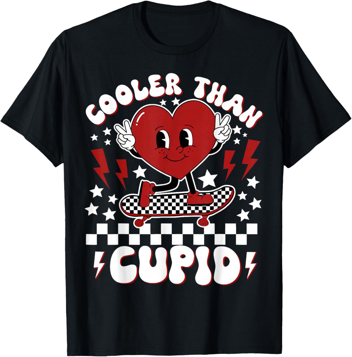Cooler Than Cupid Heart Boy Checkered Toddler Kids T-Shirt - T-Shirt | Black
