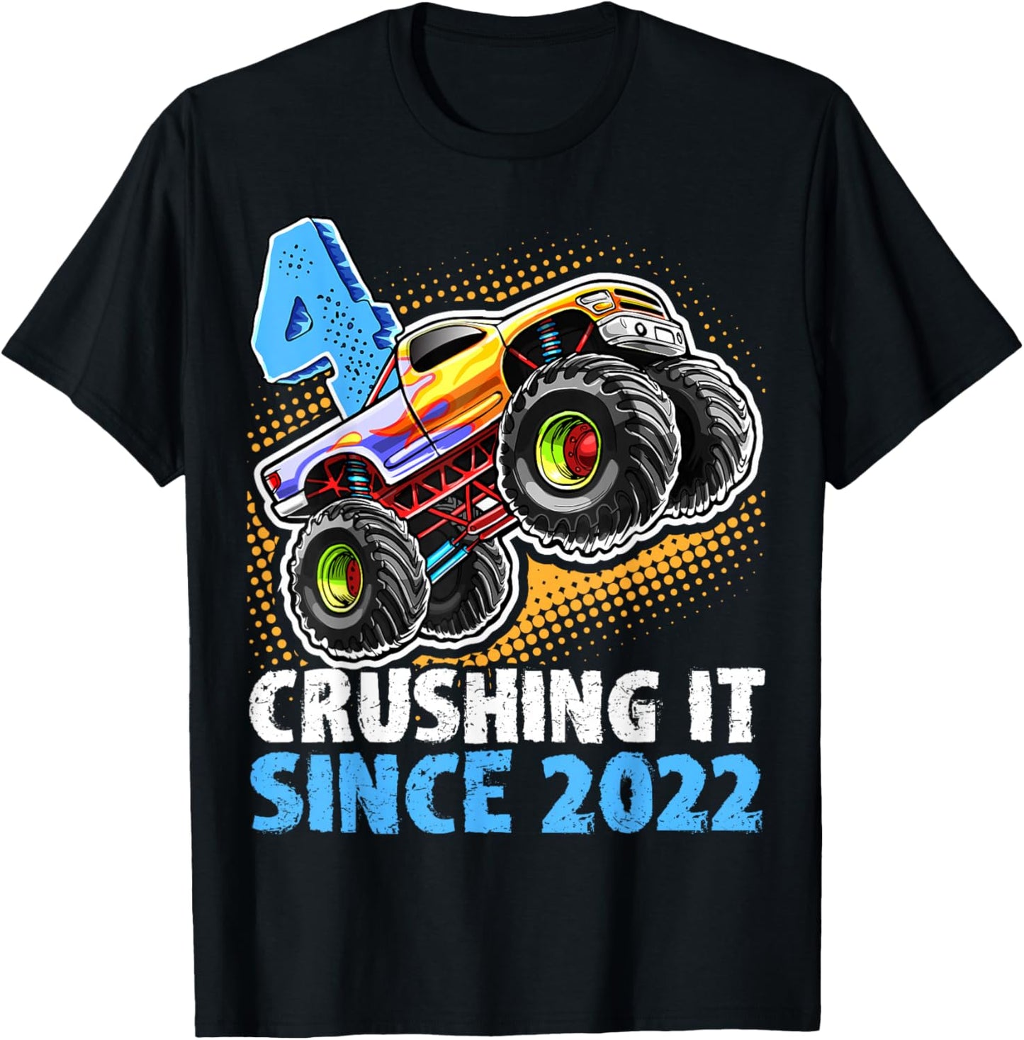 Birthday Monster Truck 4 Year Old Boys 4th Party Born 2022 T-Shirt - T-Shirt | Black