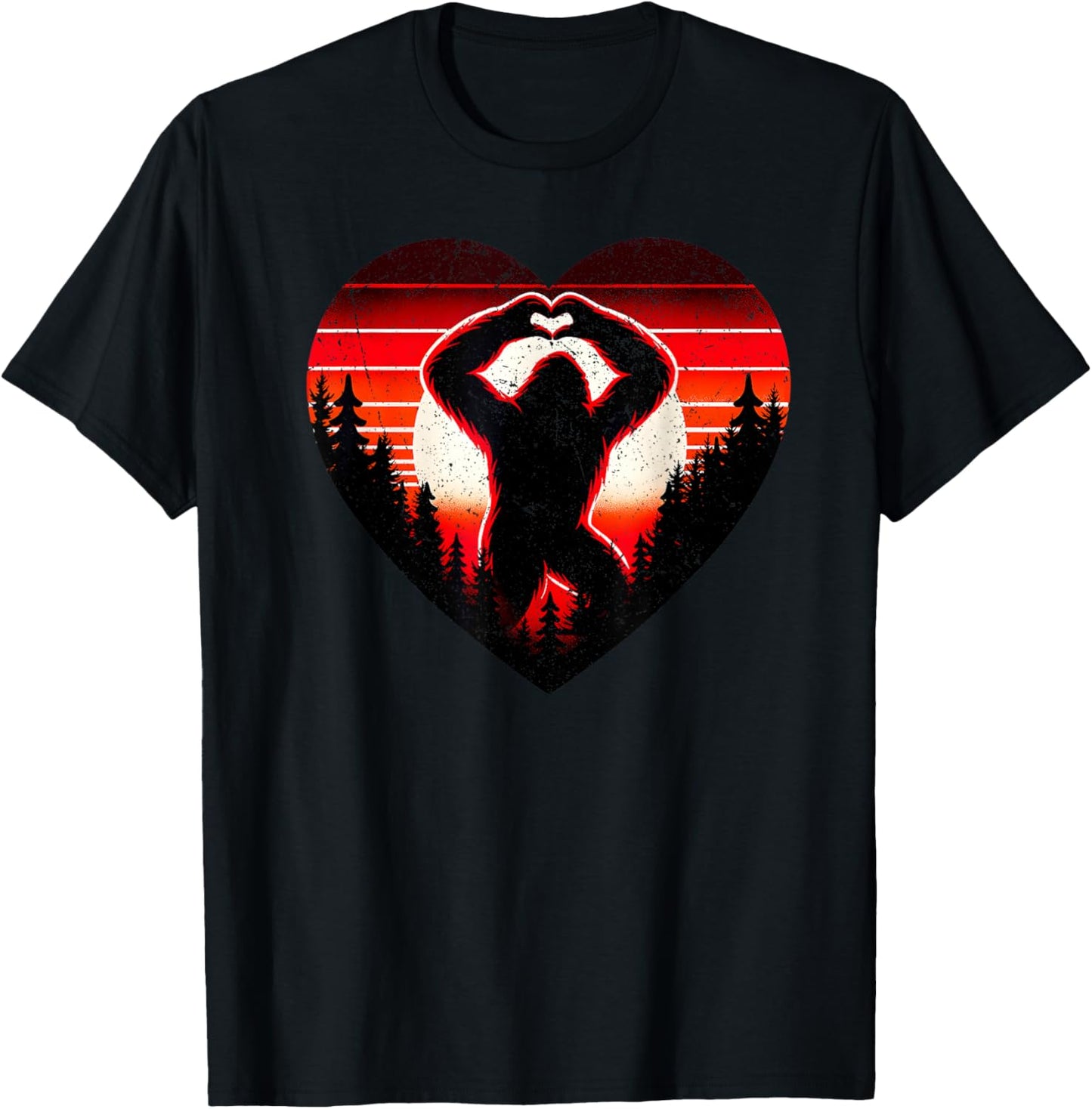 Sasquatch Bigfoot Love Heart Valentine Boys Girls Kids T-Shirt - T-Shirt | Black