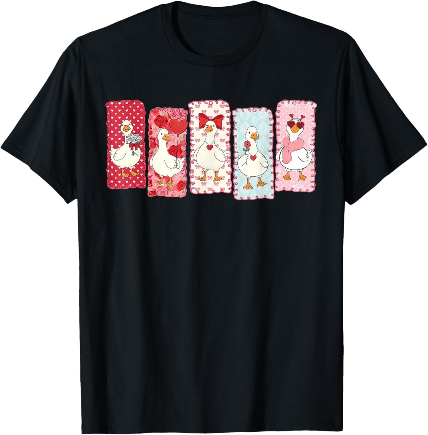 Cute Valentine Love Goose Portraits Coquette T-Shirt - T-Shirt | Black