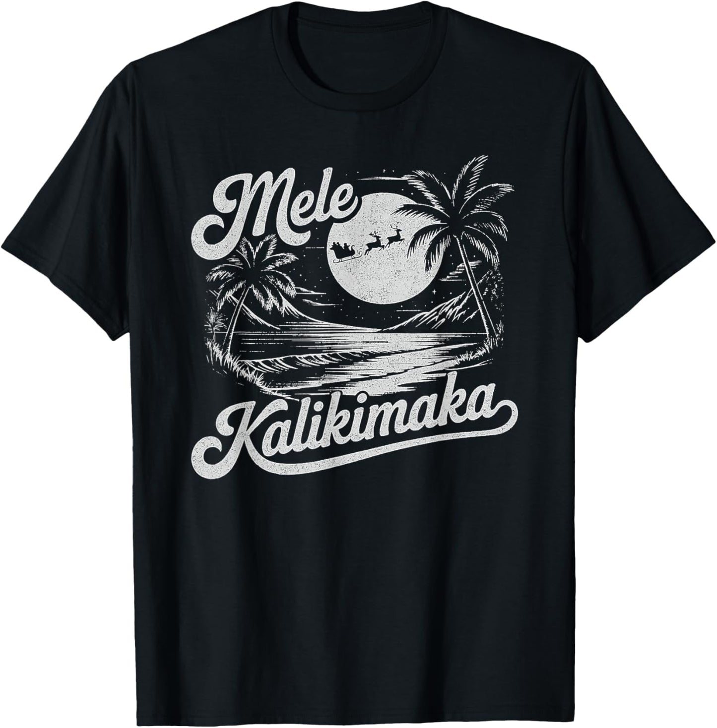 Mele Kalikimaka Retro Christmas Surf Santa Shaka Hawaii T-Shirt - T-Shirt | Black