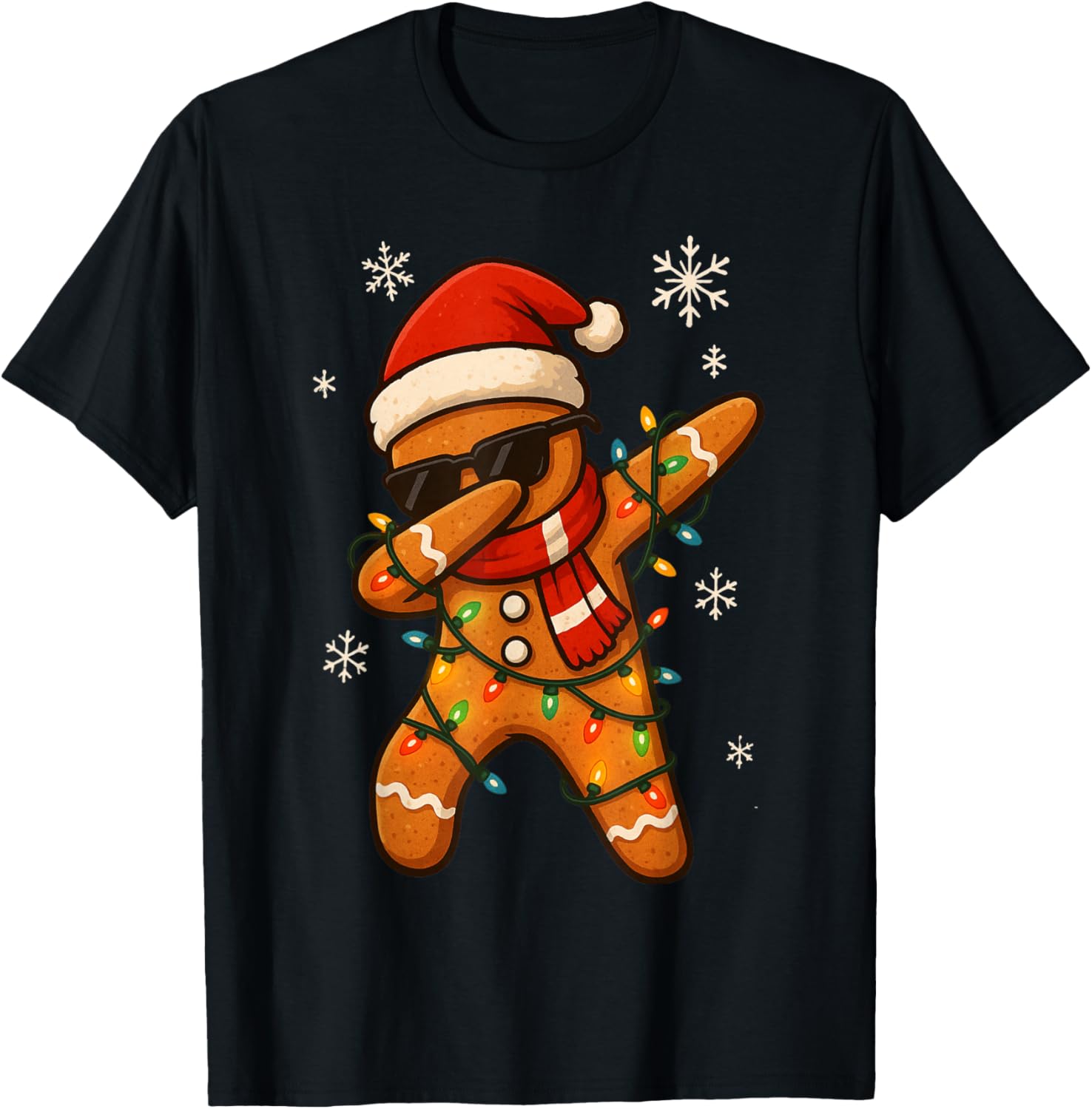 Dabbing Gingerbread Christmas Light Funny Xmas Dab Men Boys T-Shirt - T-Shirt | Black