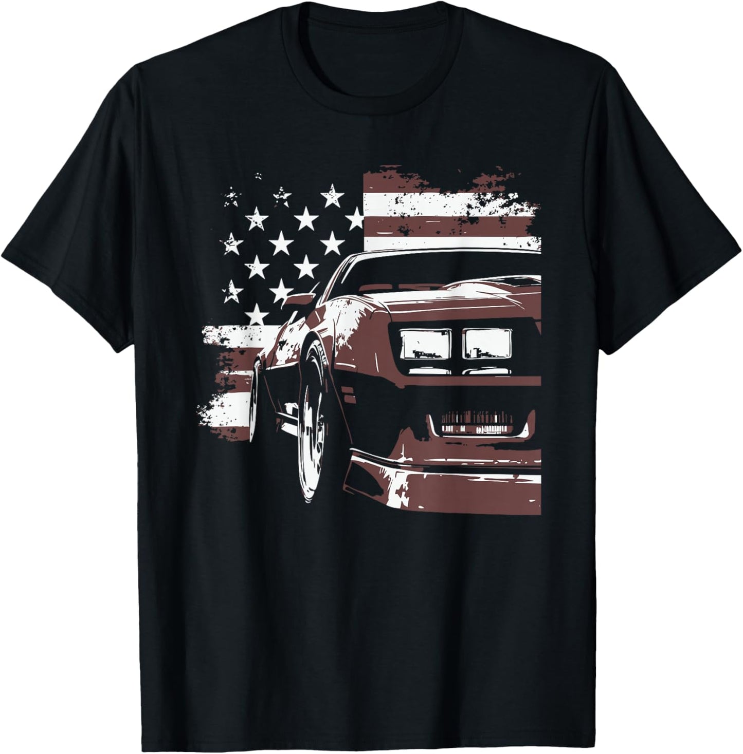 Patriotic Muscle Car IROC Z Front Headlight Corner USA Flag T-Shirt - T-Shirt | Black