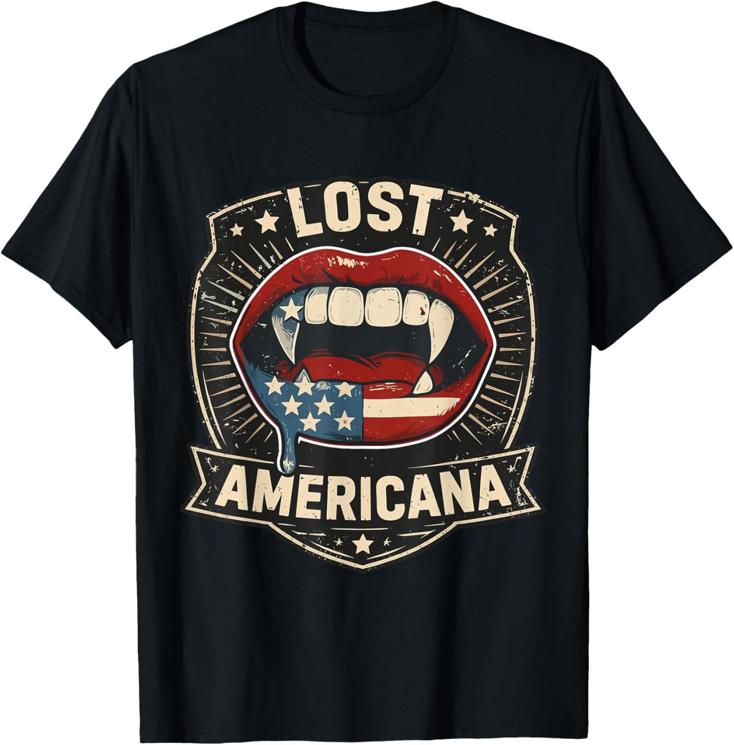 Lost Americana Vampire Patriotic Retro USA T-Shirt - T-Shirt | Black