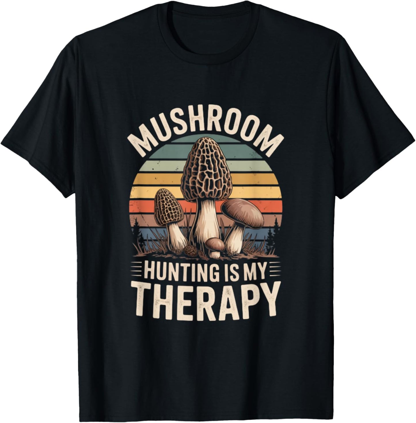 Mushroom Hunting is My Therapy Retro Morel Forager T-Shirt - T-Shirt | Black