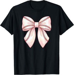 Cute Baseball Coquette Bow Men Women Girls T-Shirt - T-Shirt | Black