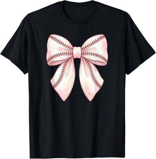 Cute Baseball Coquette Bow Men Women Girls T-Shirt - T-Shirt | Black