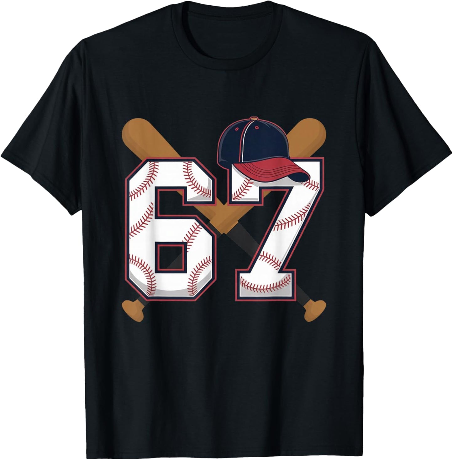 Baseball Number 67 Player Or 67th Birthday T-Shirt - T-Shirt | Black