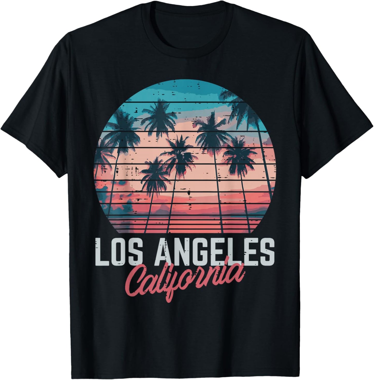 Los Angeles California Trees Retro Summer Vacation Men Women T-Shirt - T-Shirt | Black