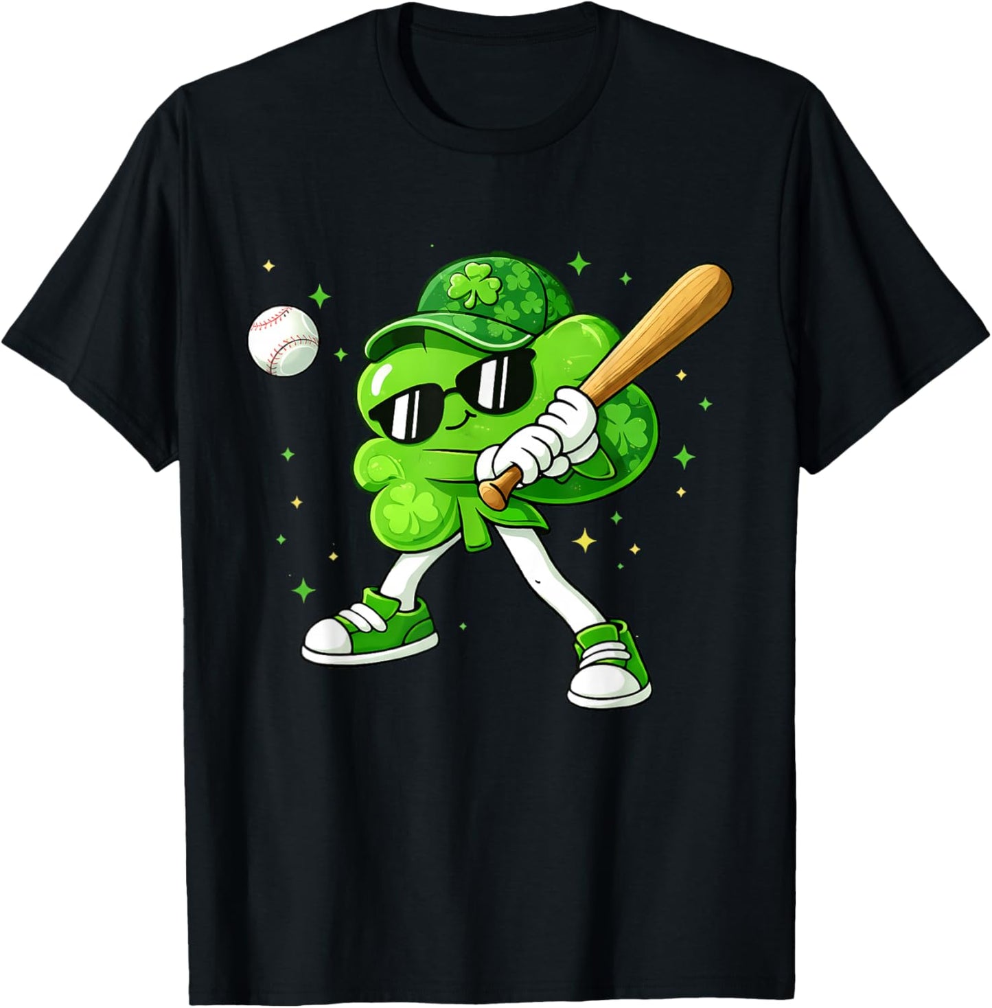 Lucky Shamrock Playing Baseball Funny St Patrick's Kids Boys T-Shirt - T-Shirt | Black