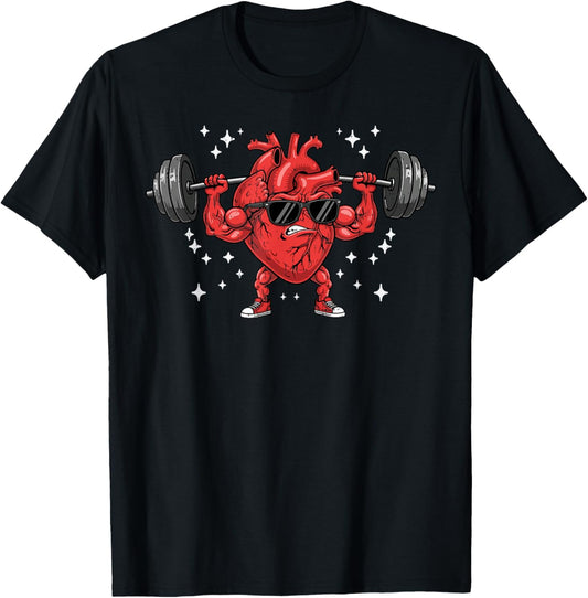 Valentines Day Workout Buff Heart Barbel Gym Men Women Kids T-Shirt - T-Shirt | Black
