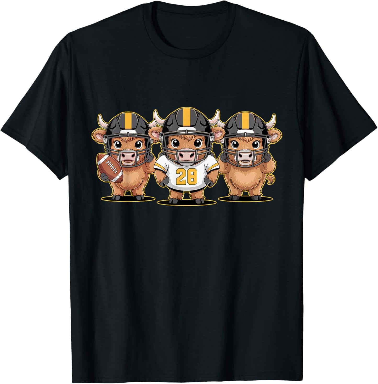 Highland Cow Football Game Day Sports T-Shirt - T-Shirt | Black