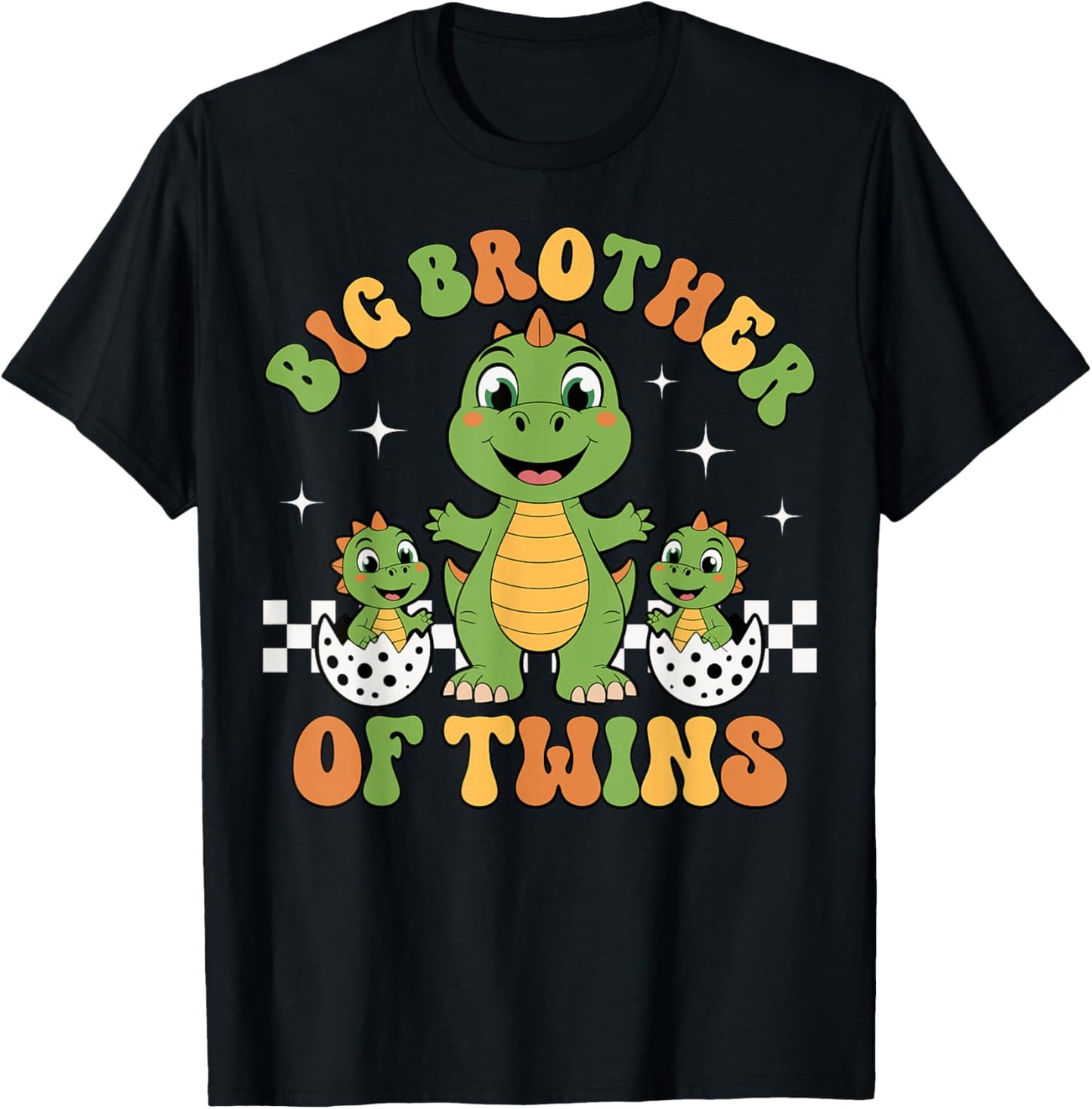 Groovy I'm Going to Be A Big Brother of Twins Dinosaur T-Shirt - T-Shirt | Black