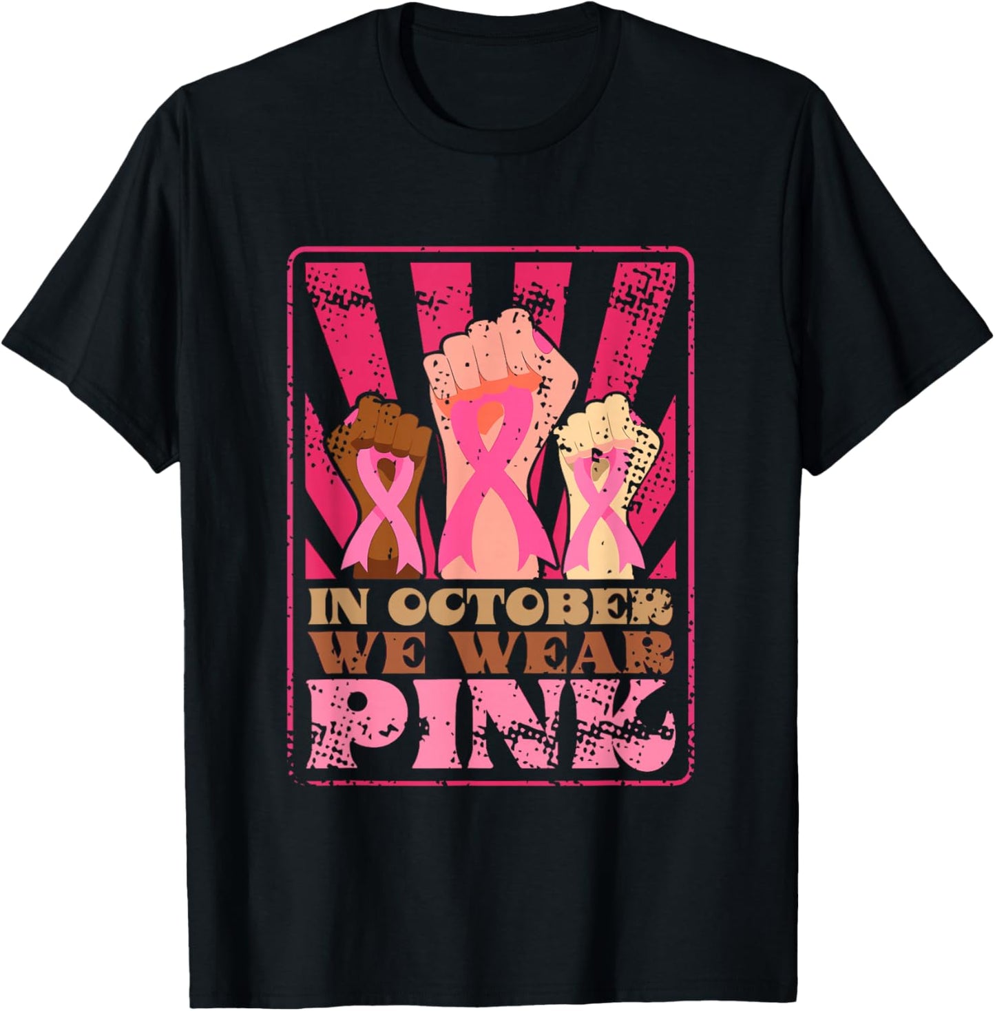 Retro Breast Cancer Awareness Month in October We Wear Pink T-Shirt - T-Shirt | Black