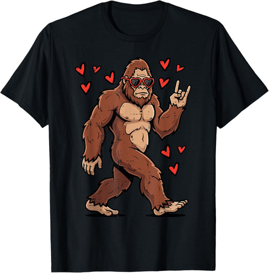 Valentines Day Bigfoot Rock Rocker Sasquatch Men Boys Kids T-Shirt - T-Shirt | Black