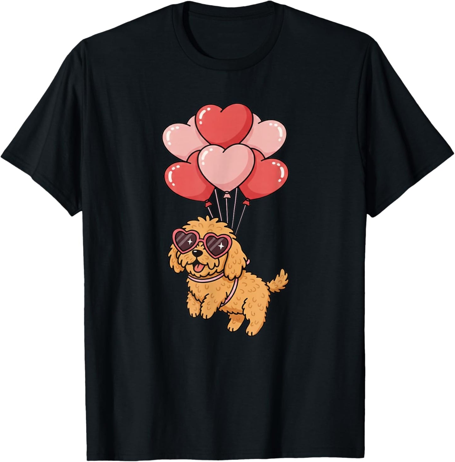 Funny Valentines Day Heart Balloons Goldendoodle Dog Lover T-Shirt - T-Shirt | Black