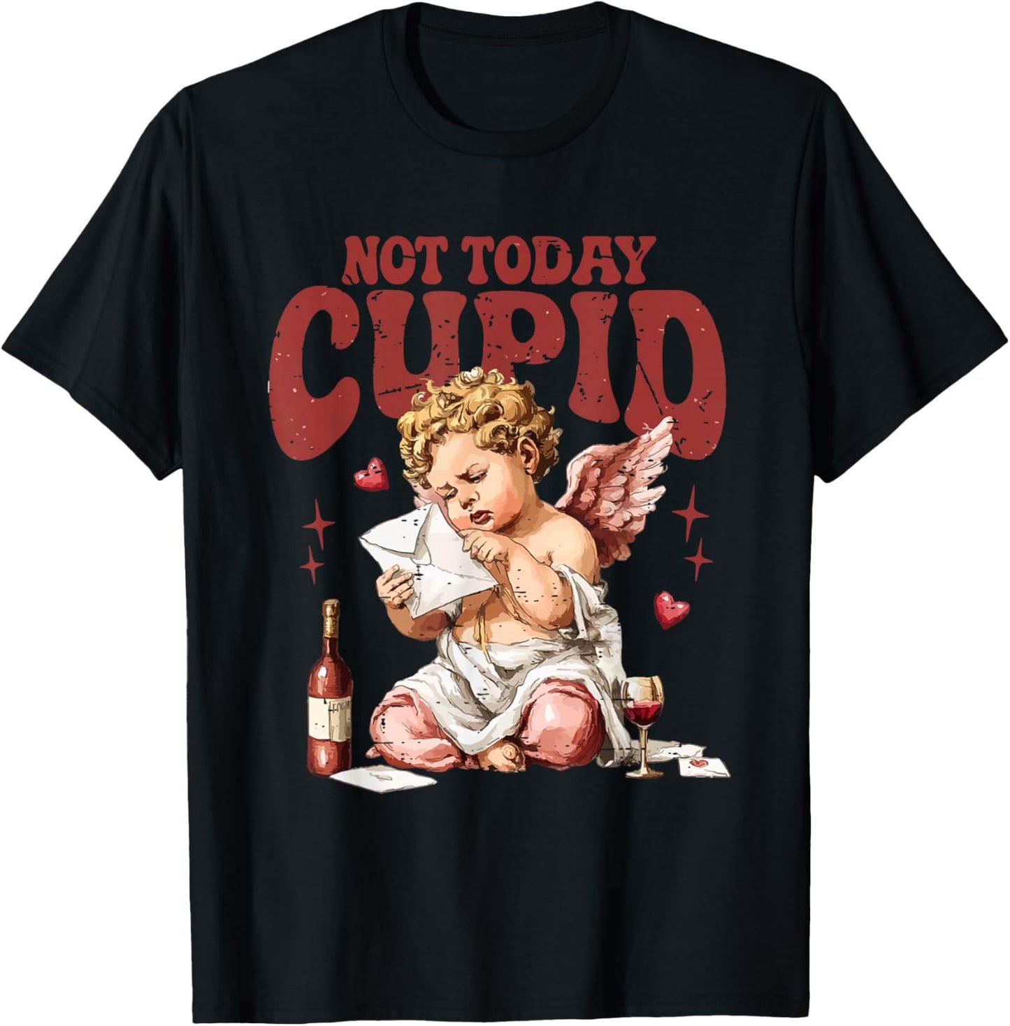 Retro Not Today Cupid Sarcastic Valentine XOXO Hearts Love T-Shirt - T-Shirt | Black