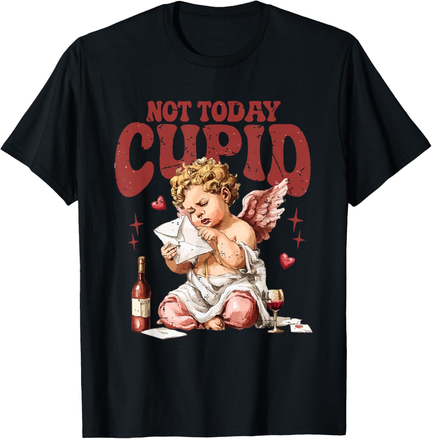 Retro Not Today Cupid Sarcastic Valentine XOXO Hearts Love T-Shirt - T-Shirt | Black