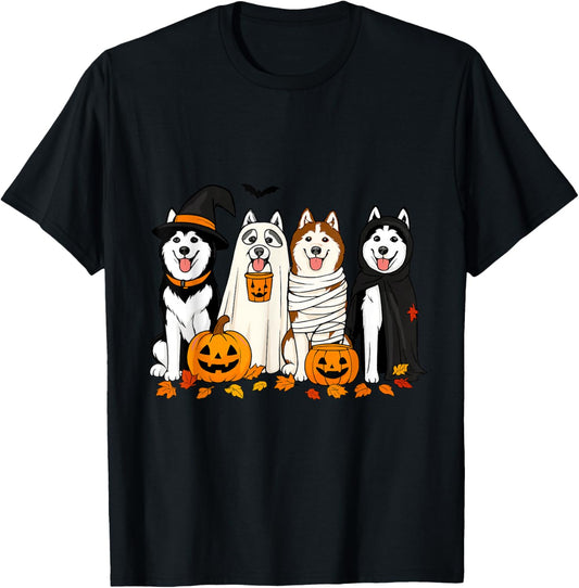 Funny Husky Ghost Dogs Halloween Dog Spooky T-Shirt - T-Shirt | Black