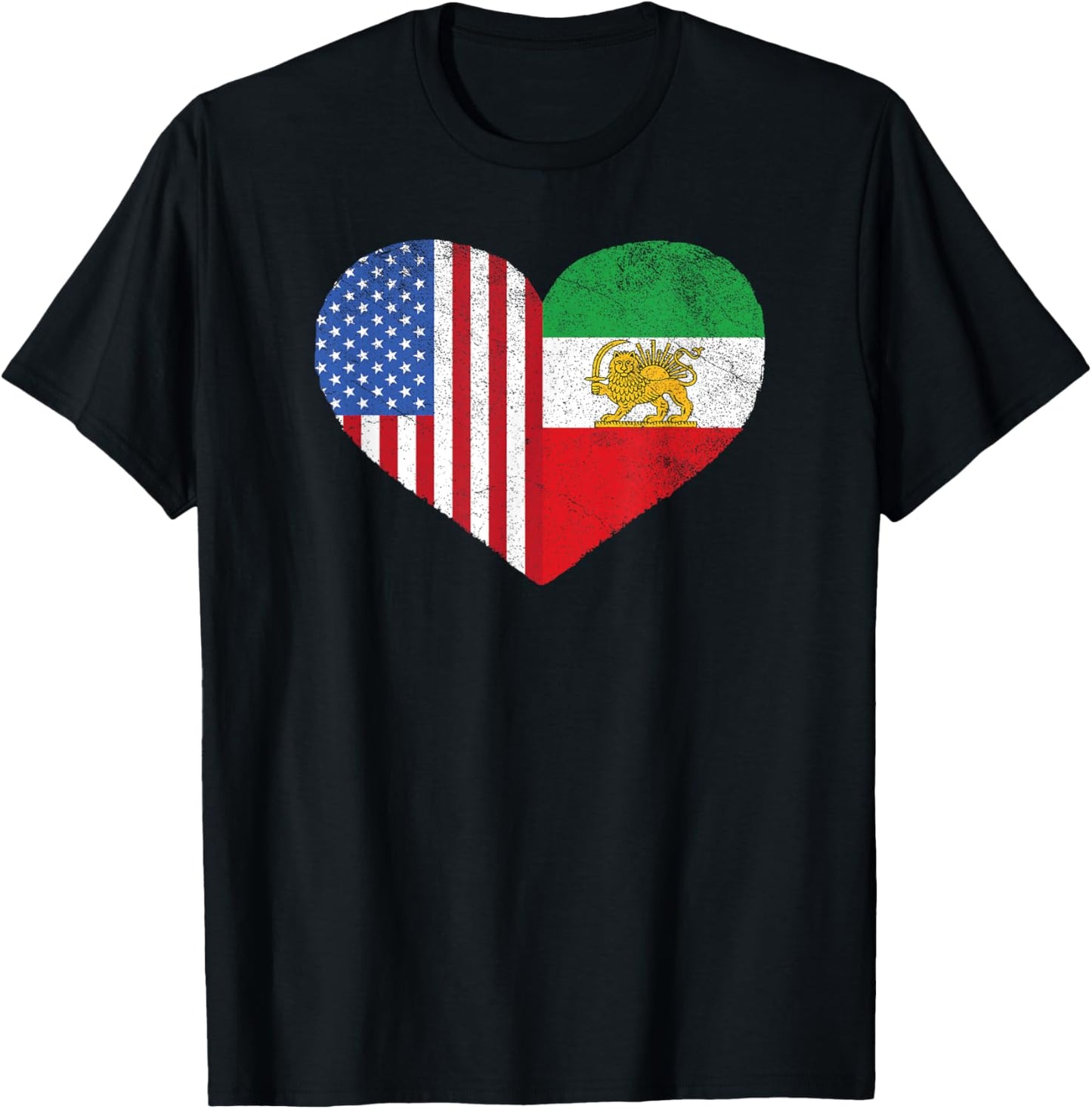 Persian American Flag Heart Persia USA T-Shirt - T-Shirt | Black