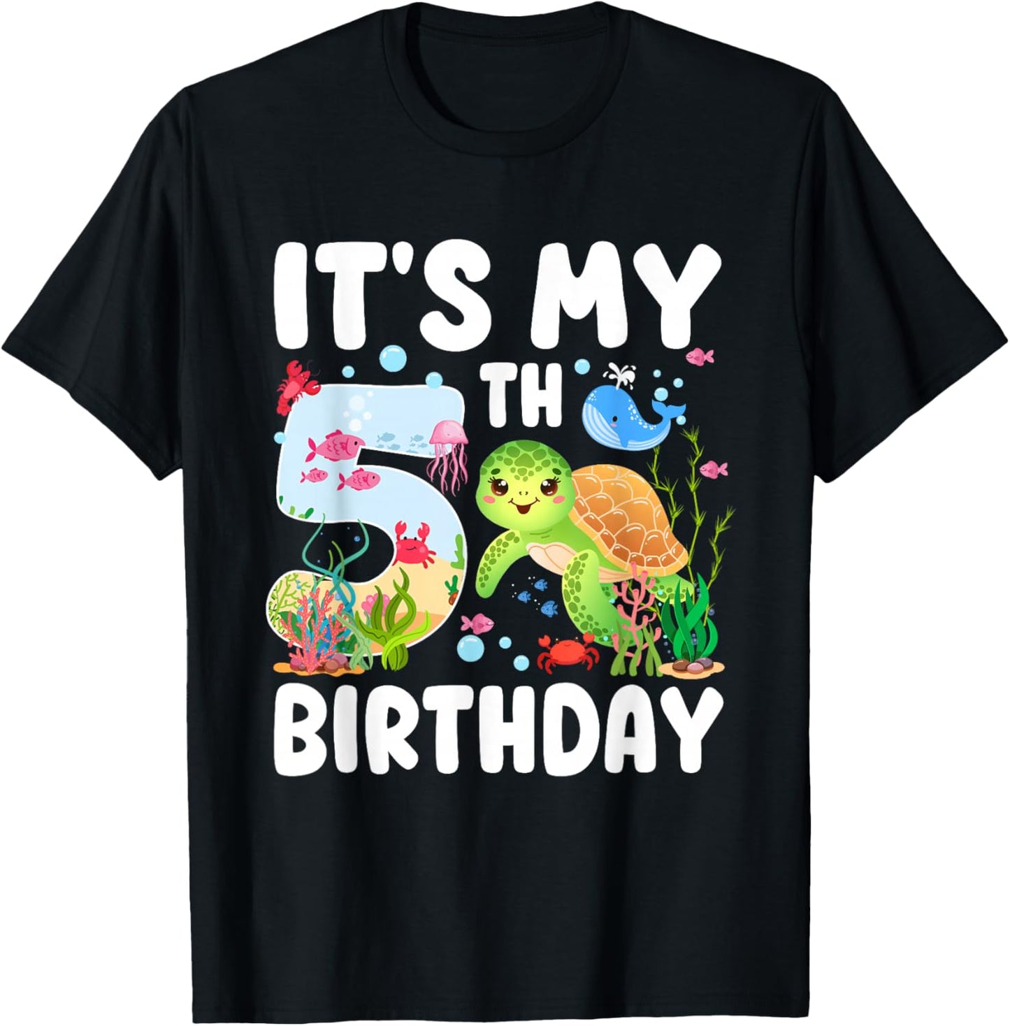 5 Year Old Birthday Girl 5th Sea Turtle Theme Party T-Shirt - T-Shirt | Black