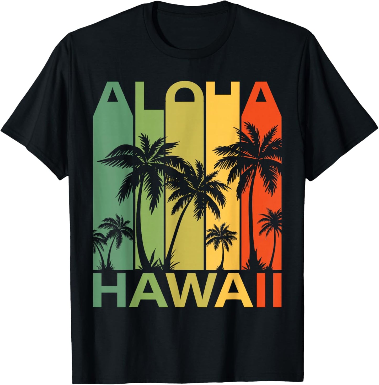 Aloha Hawaii Palm Tree Tropical Hawaiian Island Retro Surfer T-Shirt - T-Shirt | Black