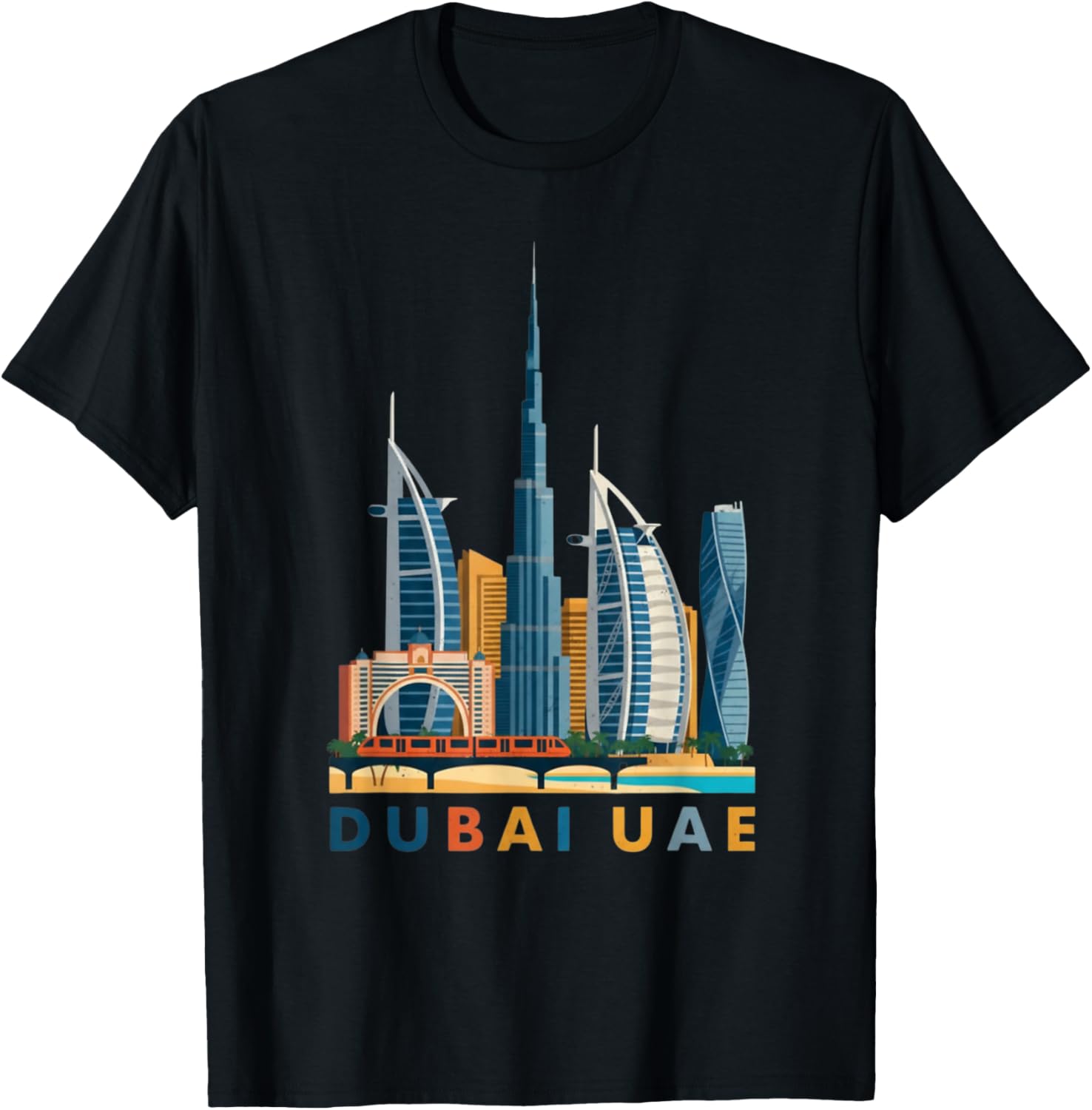 Dubai Skyline UAE Cityscape Travel Souvenir T-Shirt - T-Shirt | Black
