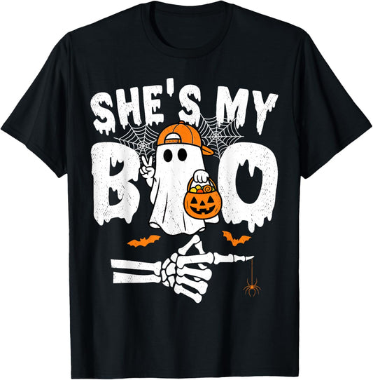 He's My Boo Matching Couple Halloween Couples She's My Boo T-Shirt - T-Shirt | Black