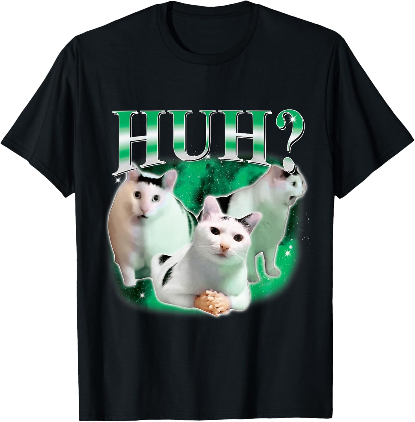 Huh Funny Dank Cat Stupid Oddly Specific Cat Meme Bootleg T-Shirt - T-Shirt | Black