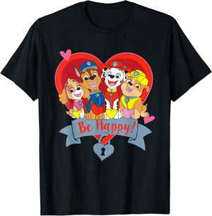 Paw Patrol Valentine's Day Be Happy Heart Group T-Shirt - T-Shirt | Black