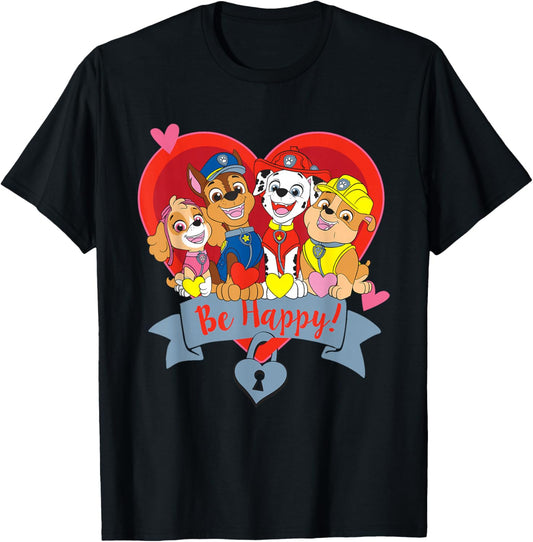 Paw Patrol Valentine's Day Be Happy Heart Group T-Shirt - T-Shirt | Black