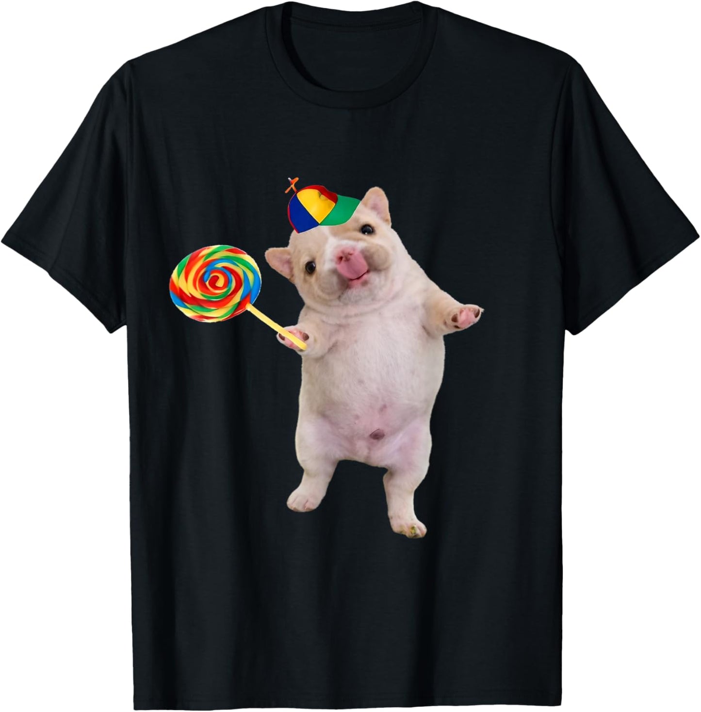 Silly Dog with Lollipop Meme Dog Lover T-Shirt - T-Shirt | Black