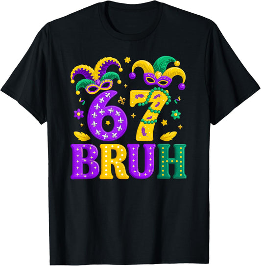 Funny Six Seven 6 7 Mardi Gras Jester Men Women Kids 67 Meme T-Shirt - T-Shirt | Black
