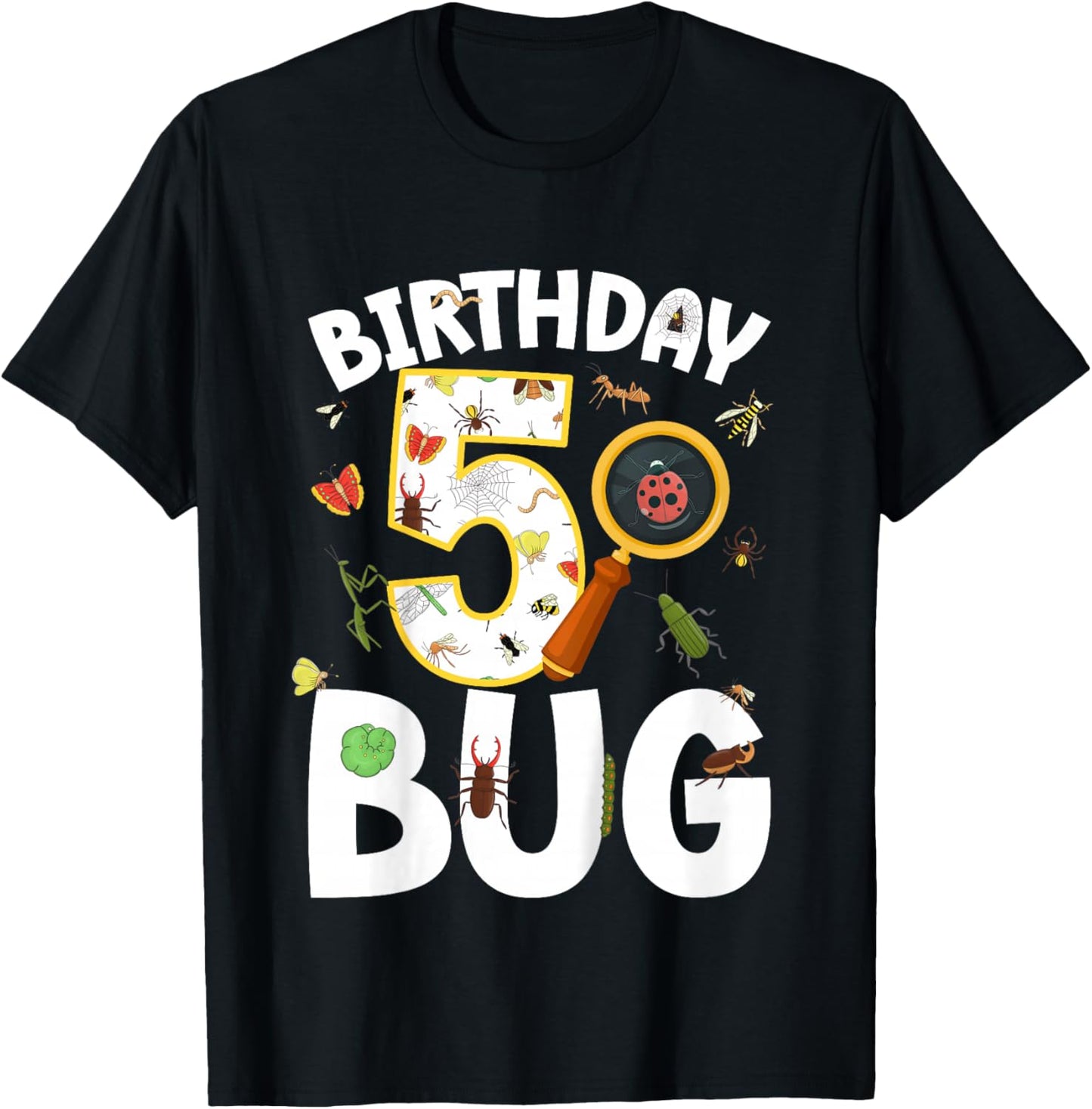 5th Bug Birthday Party 5 Year Old Bugs Birthday T-Shirt - T-Shirt | Black