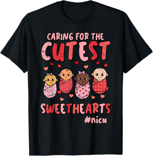 Valentines Day Nicu Nurse Caring Sweethearts Scrub Women T-Shirt - T-Shirt | Black