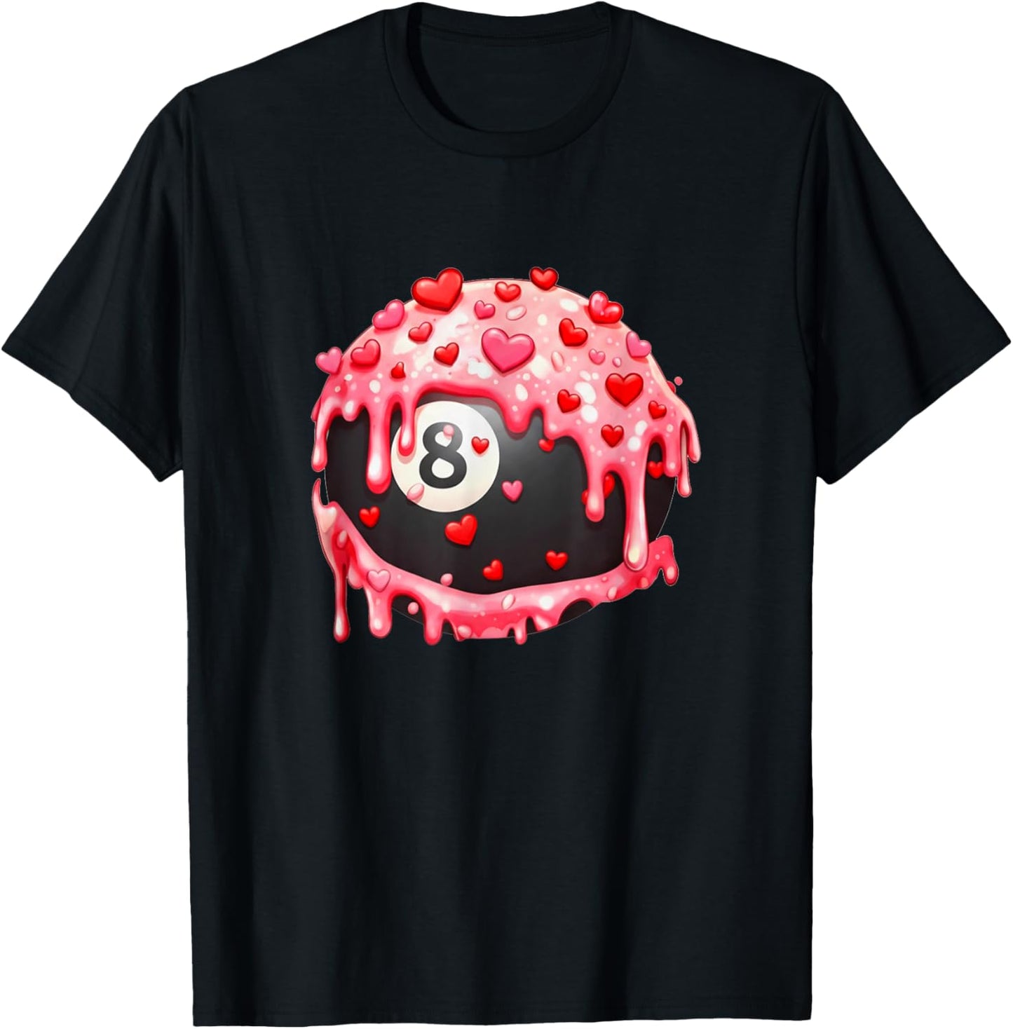 Billiards Valentines Day Ice Cream Drip Heart Boys Girls T-Shirt - T-Shirt | Black