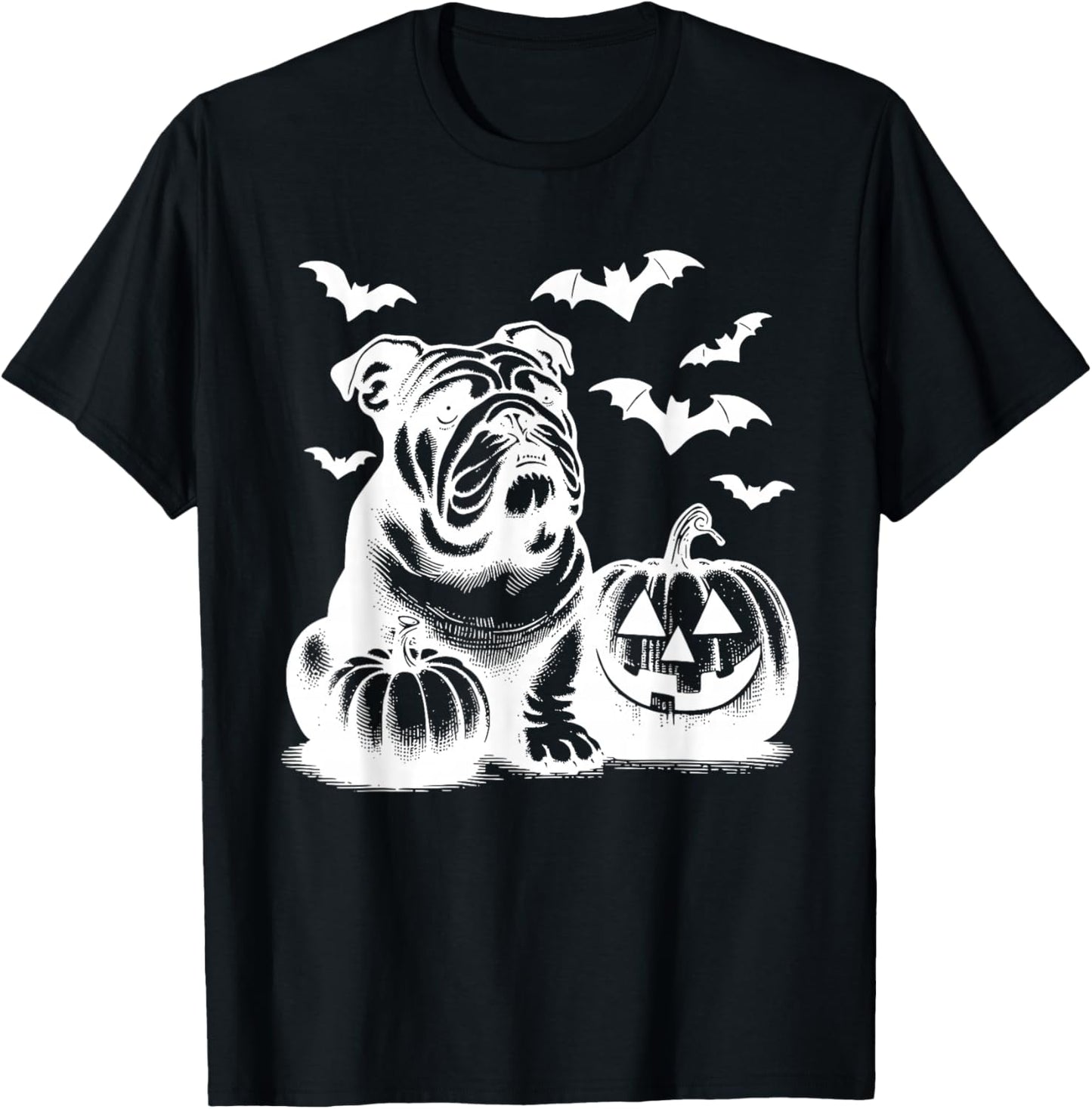 Halloween English Bulldog Pumpkin T-Shirt - T-Shirt | Black