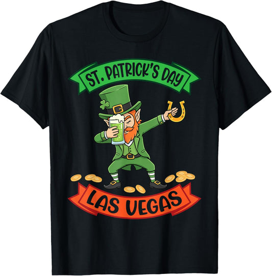 Dabbing Leprechaun St Patricks Day in Las Vegas Beer Gold T-Shirt - T-Shirt | Black