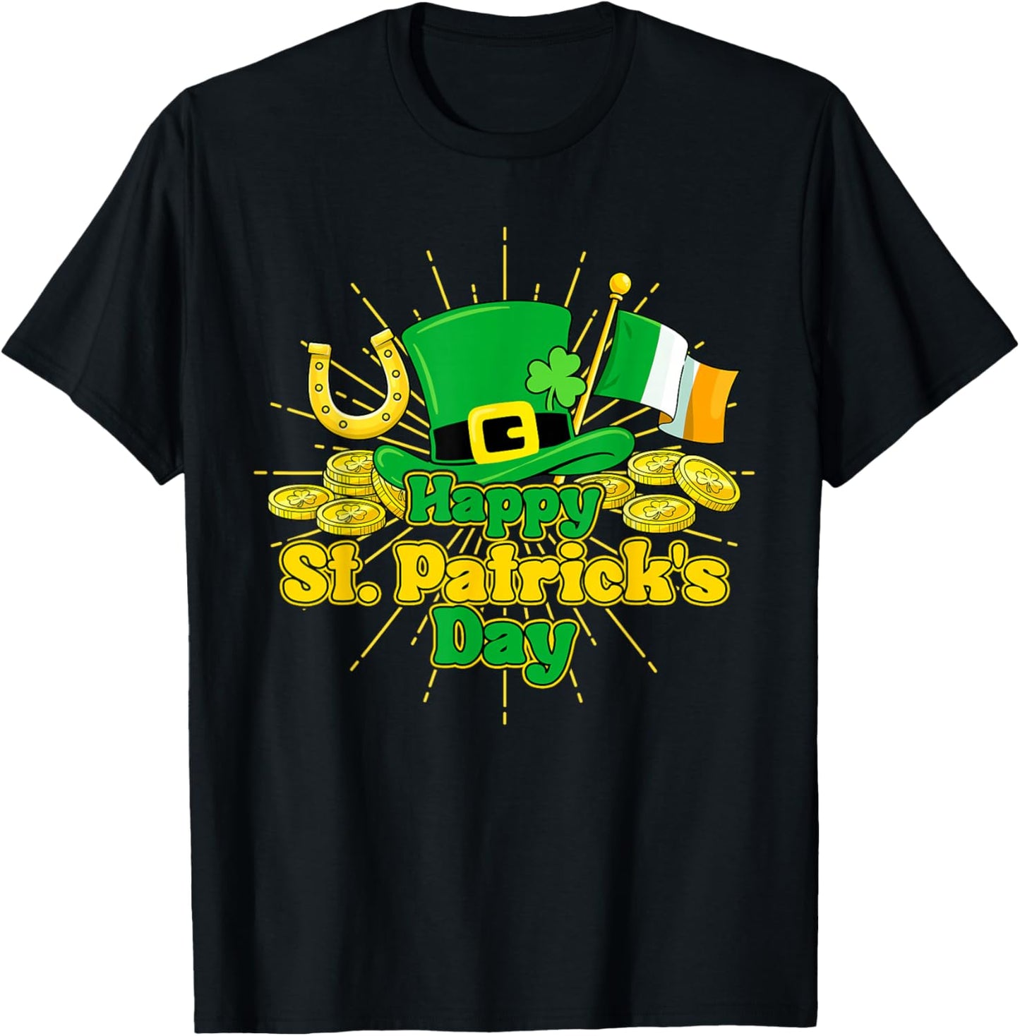 Happy St Patricks Day Green Irish Shamrock Men Women Kids T-Shirt - T-Shirt | Black