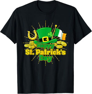 Happy St Patricks Day Green Irish Shamrock Men Women Kids T-Shirt - T-Shirt | Black
