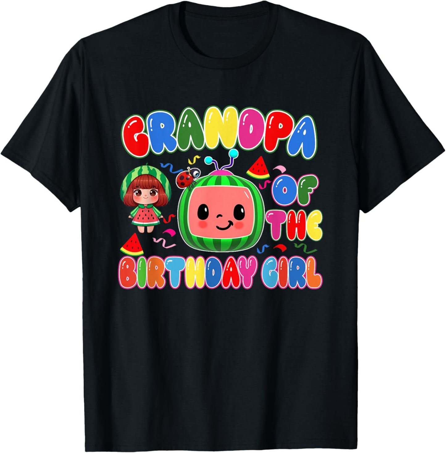 Grandpa of The Birthday Girl Melon Family Matching Funny T-Shirt - T-Shirt | Black