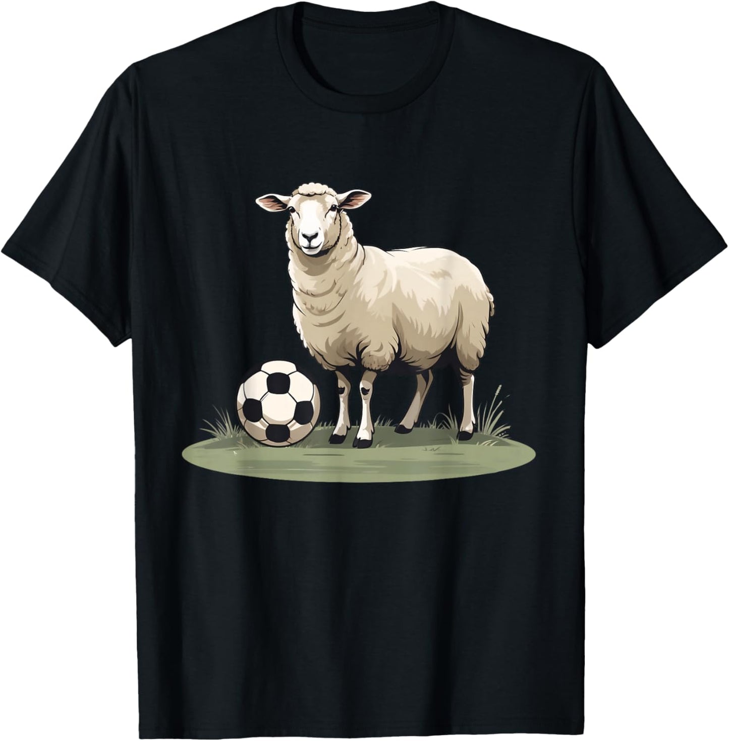 Sheep with Soccer Ball Animal Illustration T-Shirt - T-Shirt | Black
