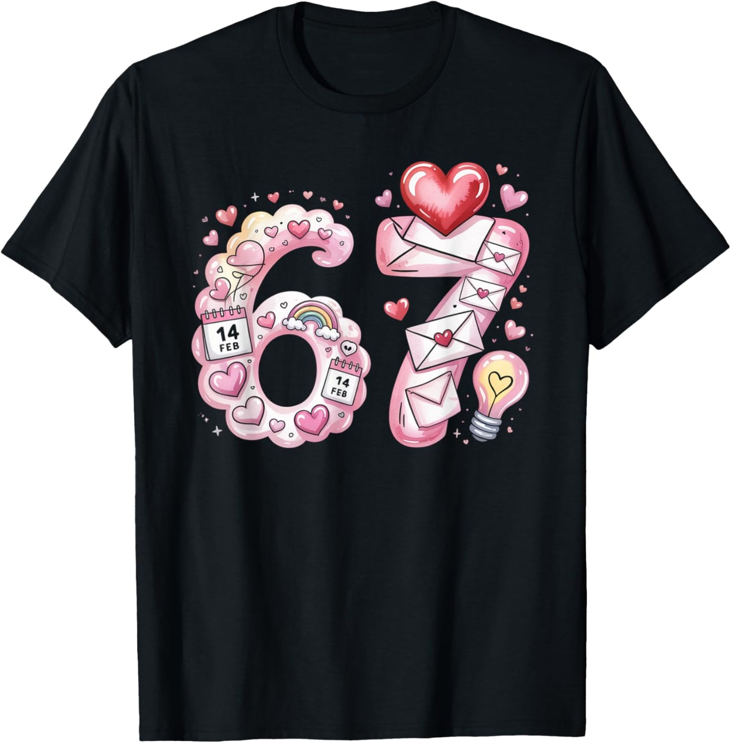 Cute 67 Hearts Number Six Seven Valentines Day Love Women T-Shirt - T-Shirt | Black
