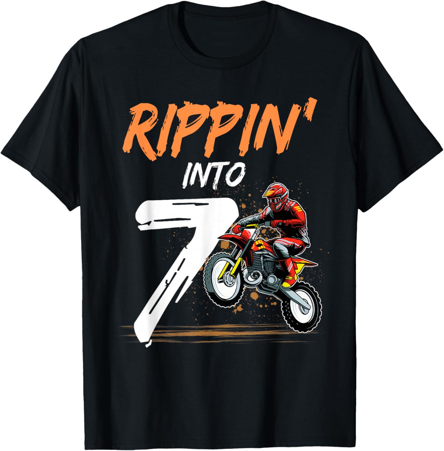 7 Year Old Boy Rippin' Into 7 Birthday Dirt Bike Themed T-Shirt - T-Shirt | Black