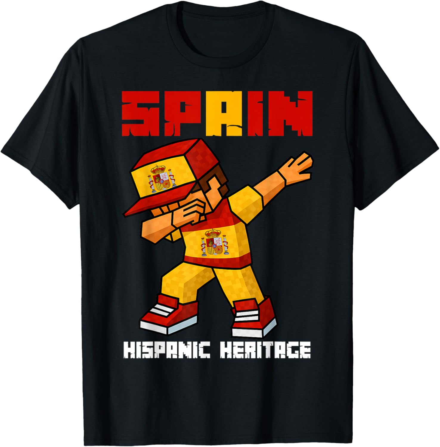 Spain Root Dab Boy Game Pixel Hispanic Heritage Spaniard Kid T-Shirt - T-Shirt | Black