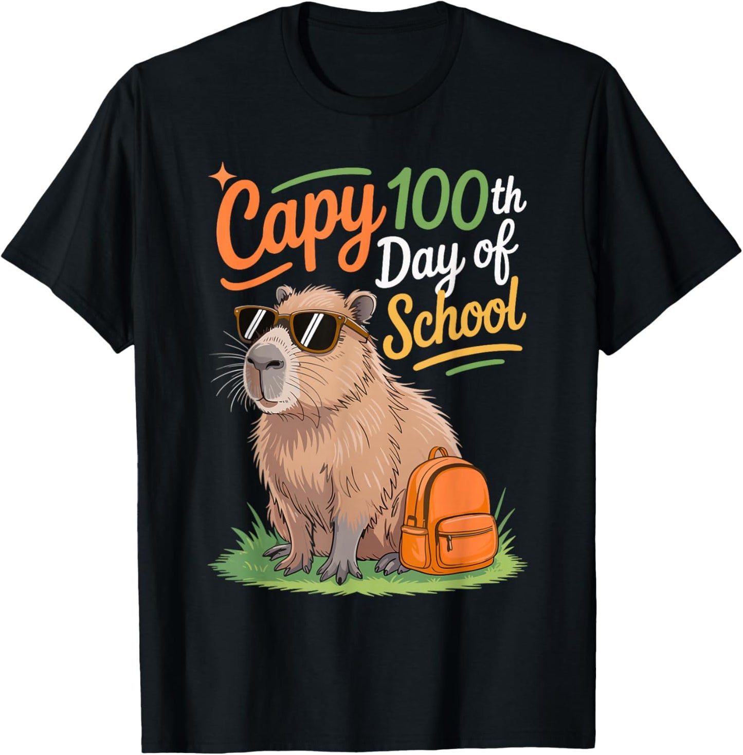 Fun Capy 100th Day of School Funny Capybara 100 Days Smarter T-Shirt - T-Shirt | Black