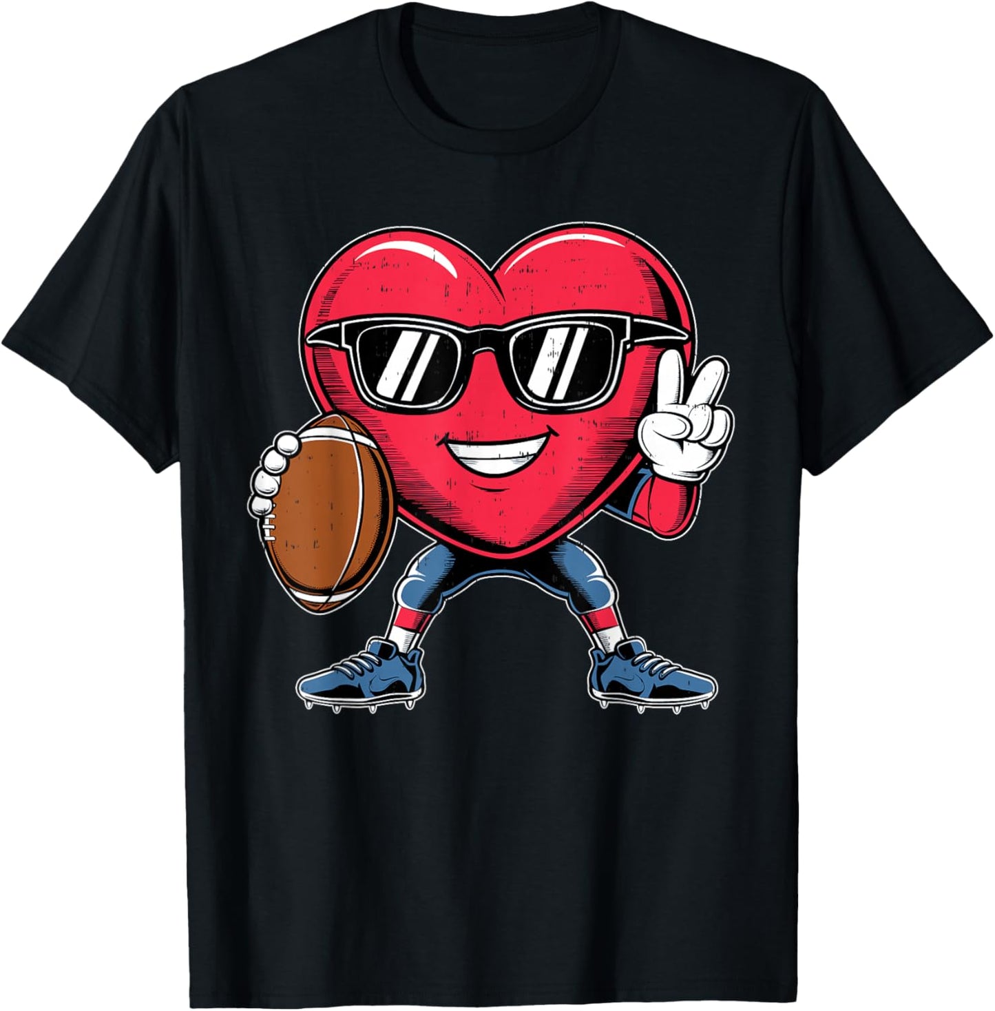 Heart Play Football Valentines Day for Teens Boys Girls Kids T-Shirt - T-Shirt | Black